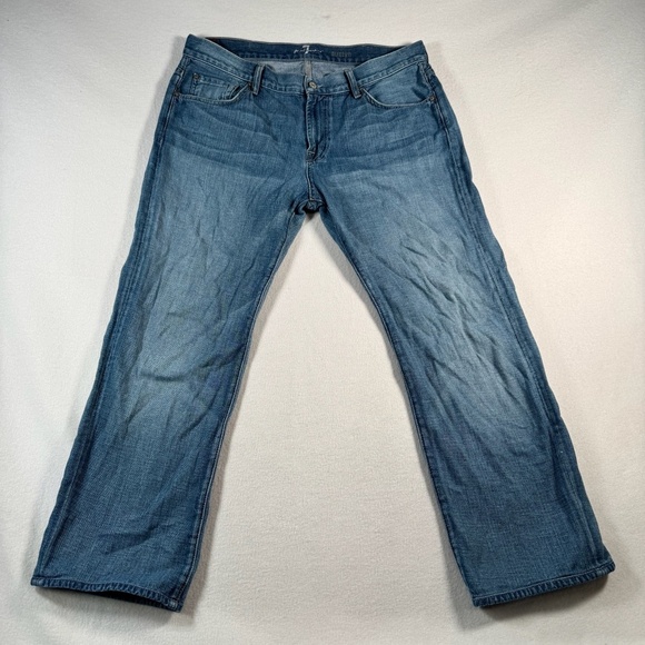 7 for All Mankind Jeans Mens 38 Blue Austyn Straight Mid Rise Medium Wash - Picture 1 of 12